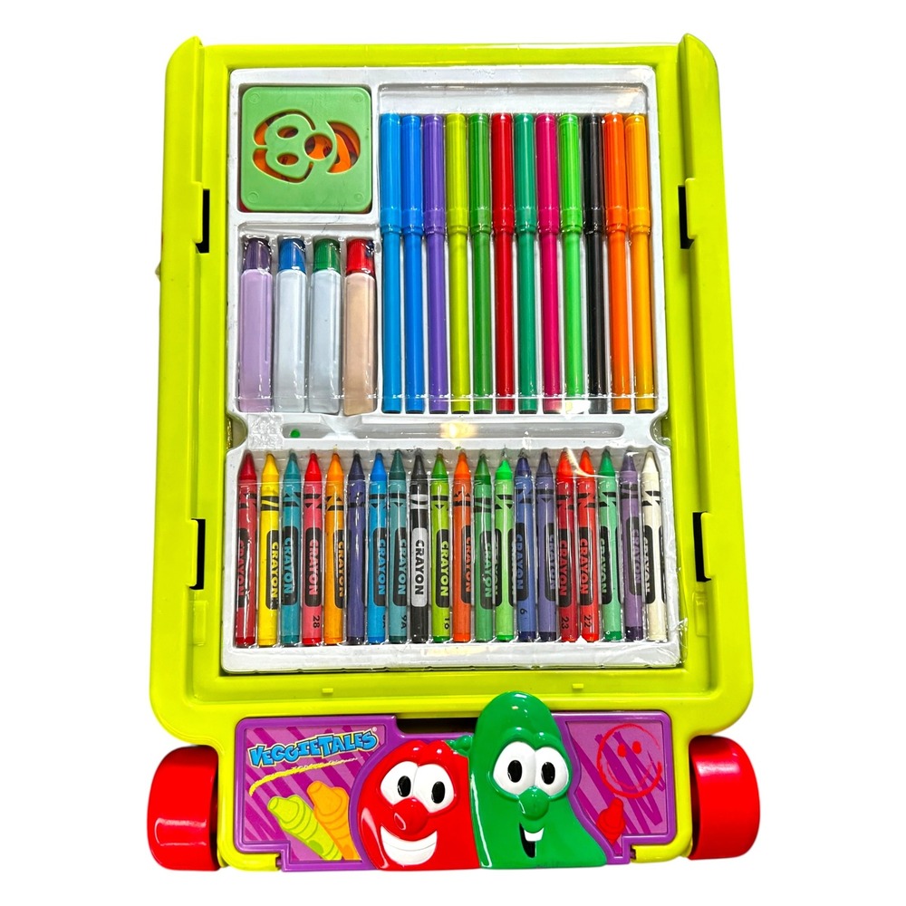 VTG Veggie Tales Rolling Art Desk Portable Activity Station Bob Larry Green Rare
